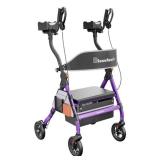 BlessReach Heavy Duty Upright Rollator Walker for Seniors, 450lb Capacity, 6 Height Adjustments, 8\" All-Terrain Wheels, Padded Seat & Backrest, Easy Assembly, Foldable Design (Purple) Retail $180