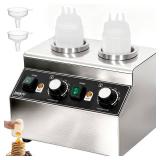 JOHAKYU Commercial Electric Sauce Warmer Dispenser Stainless Steel Countertop Hot Fudge/Nacho Cheese Warmer with 2 650ml Squeeze Bottles and 2 Funnels (2 Grids) Retail $115