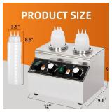 JOHAKYU Commercial Electric Sauce Warmer Dispenser Stainless Steel Countertop Hot Fudge/Nacho Cheese Warmer with 2 650ml Squeeze Bottles and 2 Funnels (2 Grids) Retail $115