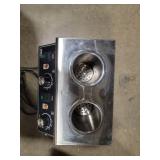 JOHAKYU Commercial Electric Sauce Warmer Dispenser Stainless Steel Countertop Hot Fudge/Nacho Cheese Warmer with 2 650ml Squeeze Bottles and 2 Funnels (2 Grids) Retail $115