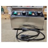 JOHAKYU Commercial Electric Sauce Warmer Dispenser Stainless Steel Countertop Hot Fudge/Nacho Cheese Warmer with 2 650ml Squeeze Bottles and 2 Funnels (2 Grids) Retail $115