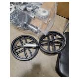 Shower Chair with Wheels 4 in 1 Folding Padded Bedside Commode Wheelchair Height Adjustable Detachable Bucket with Wheels Lifting Armrests Flip-up Footrest for Elderly Disabled (Black), Retail $140