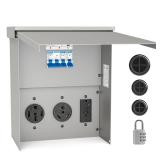 Foxmitool RV Electrical Outlet Panel, Weatherproof Temporary Power Outlet Panel - Prewired & Lockable 20, 30, 50 Amp Receptacle, Electrical Breaker Box Fit for RV Camper Travel Trailer Motorhome - Ret