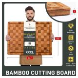 XXX Large Bamboo Cutting Board with Non Slip Feet and Over Sink Butcher Block Chopping Board Nice Solid Thick Wooden Juice Groove Huge Big XXl xlarge Best Hardwood Kitchen Counter Organic, Retail $74