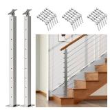Deck Man 2Pack 36inch Cable Railing Post Stainless Steel Adjustable Angle End Post for 1/8\" Deck Cable Railing, Silvery, Retail $150