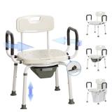 4 in 1 Bedside Commode for Seniors,Portable Toilet for Adults with Arms & Removable Bucket,Height Adjustable Commode Chair for Toilet Swivel Shower Chair for Inside Shower for Handicapped, Adults,