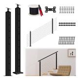 Patavin Complete Set 36\" Cable Railing Post Kit, Black 25-35Â° Angle Drilled Stair Railing Post, Invisible Cable Railing System Kit, 1/8\" Stainless Steel Cable, 2Pack with Cable Grommets (No Handr
