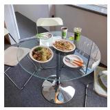 HYYTEIBL 23.4\" Round Glass Dining Table, Modern Circular, Sturdy Base and Perfect for 2-4 Seat, Bistro Style for Dining Room, Living Room, Balcony, Cafe, Retail $84