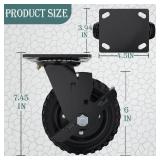 Swivel Heavy Duty Caster Wheel, 6 Inch*2, 800lb Capacity, Black Rim, Solid rubber, Cast Iron, Brake Casters, Outdoor, Flat Free for Carts, Dolly, Workbench, Trolley, DIY tools - Retail: $49
