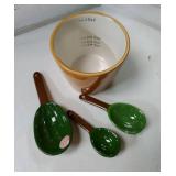 Cactus Measuring Spoons Set in Pot Ceramic Cute Small Cacti Measuring Spoons and Cups Green for Baking, Salt, Sugar Housewarming Gifts (Green) MISSING PIECES.