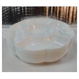 16 Pack 5 Sectional Plastic Serving Trays Round White Chips and Dip Tray Fruit Appetizer Serving Plate 10 Inch Veggie Platter Tray Divided Snack Tray for Party Nut Candy Fruit Dish Platter - Retail: $