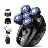 Bald Head Shaver, Electric Head Shavers for Bald Men, 5-in-1 Head and Face Grooming Kit, Waterproof Cordless Rotary Razor and USB Rechargeable ,Gifts for Men - Retail: $26