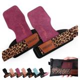 Lifting Wrist Straps Women and Men, Weight Lifting Grips with Cushion Wrist Loop, Double Layer Leather and Storage Pouch, Gym Workout Straps for Deadlift and Powerlifting (Purple/Leopard) - Retail: $1