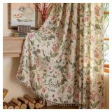 Floral Curtains 84 Inch Long Living Room Boho Drapes Bedroom 2 Panels Semi Sheer Floor Length Window Curtain Panels Vintage Rod Pocket Tassel Farmhouse Nursery Window Treatments - Retail: $57