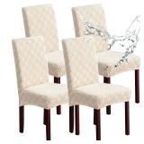 Waterproof Chair Covers for Dining Room, Stretch Jacquard Dining Chair Slipcovers Removable Washable Chair Protector for Kitchen, Parsons (Jacquard-Beige, 4 PCS) - Retail: $32