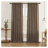Natural Linen Blended Curtains - Back Tab Window Treatments Panels Drapes for Living Room/Bedroom, Light Filtering Semi Sheer (Set of 2, 50 x 84", Brown) - Retail: $30"