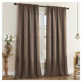 Natural Linen Blended Curtains - Back Tab Window Treatments Panels Drapes for Living Room/Bedroom, Light Filtering Semi Sheer (Set of 2, 50 x 84", Brown) - Retail: $30"