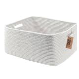 Cotton Rope Woven Basket with Handles for Shelves, Toys, Book, Cloth Storage Baskets for Organizing-17 x 13" x 7.5" Toy Decorative Organizer for Living Room, Bathroom ï¼All Whiteï¼ - Retail: $
