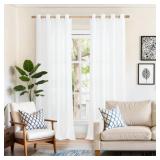 White Linen Curtains for Living Room 90 Inches Long 2 Panels Set, Extra Long Semi Sheer Drapes with Bronze Grommet Light Filtering for Bedroom Dining Room, 52 x 90 Inch - Retail: $28