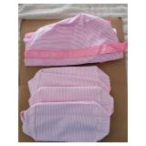 5Pcs Seersucker Cosmetic Bag Bulk Pinstripe Makeup Bag for Women Aesthetic Cute Travel Toiletry Organizer Preppy Storage Pouch for Wedding Bridesmaid Christmas Gift (Large, Pink) - Retail: $28