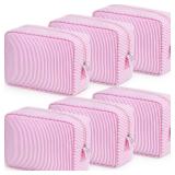 5Pcs Seersucker Cosmetic Bag Bulk Pinstripe Makeup Bag for Women Aesthetic Cute Travel Toiletry Organizer Preppy Storage Pouch for Wedding Bridesmaid Christmas Gift (Large, Pink) - Retail: $28
