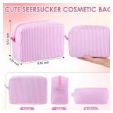 5Pcs Seersucker Cosmetic Bag Bulk Pinstripe Makeup Bag for Women Aesthetic Cute Travel Toiletry Organizer Preppy Storage Pouch for Wedding Bridesmaid Christmas Gift (Large, Pink) - Retail: $28