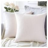 Linen Throw Pillow Covers Set of 2 Decorative Square Pillowcases Cushion Covers 18x18 Inch for Home Decor Sofa Bedroom Car 45 x 45CM Cream White/Beige - Retail: $12