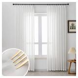 Off White Pinch Pleated Curtains 108 Inches Long 1 Panel Chiffon Sheer Curtains for Living Room Bedroom Semi Sheer Light Filtering Curtain & Drapes for Sliding Glass Door, W40 x L108 - Retail: $37