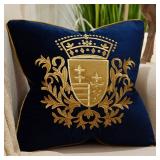 18 x 18 Inch Embroidery Velvet Cushion Cover Shield Luxury European Pillow Case Pillowcase Home Decorative for Sofa Chair Bedroom Throw Pillow, Navy Blue - Retail: $17