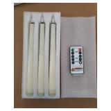 3 Pcs Waxy Flameless Taper Candles with Remote, Flickering Battery Operated Classic Tall Candles for Home, Wedding, Party, Ivory, 9.6 inches - Retail: $15