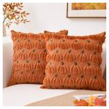 Kevin Textile Fall Pumpkins Pillow Covers 20x20 Inch Set of 2 Autumn Embroidery Decorative Square Pillowcases Soft Faux Fur Cushions Harvest Gift for Couch Sofa Chair Bedroom Halloween, Brown - Retail