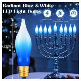 11 Pack Hanukkah LED Menorah Flame Lights Bulb, Upgraded Blue & White Electric Hanukkah LED Menorah Flame Shaped Replacement Bulbs, C7/E12 Candelabra Base, 0.6 Watt, 120 Volt - Retail: $12