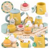 Tea Sets for Toddlers 3-5 Girl Birthday Gift 3 Year Old Princess Party Wooden Play Food Toy Sets for Kids Kitchen Accessories Age 3 4 5 6 Wood Educational Toys - Retail: $25