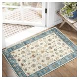 Area Rug 2x3 Washable Vintage Floral Rug Indoor Entryway Non-Slip Door Mats Soft Carpet for Living Room Bedroom Bathroom Home Office Blue - Retail: $10