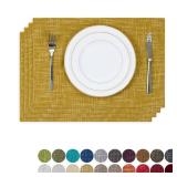 Kevin Textile Table Mats Set of 4 Heat Resistant Washable Placemats for Parties Buffet Dinner, 13 x 19 inches, Honey Yellow - Retail: $17