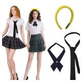 3 Pcs Private School Socialite Scene Costume Accessory for Halloween Vintage-inspired Socialite Unchained it Girl Aesthetic with Vintage Headband and Crisscross Necktie Set - Retail: $12