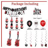 Rock and Roll Birthday Party Decorations - Happy Birthday Banner, Hanging Swirls, Cake Toppers and Balloons for Music Rock & Roll Party Supplies - Retail: $17