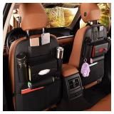 2 Pack PU Leather Premium Car SeatBack Organizer Travel Accessories Kick mats Back seat Protector and Cup Holder Holder Universal Use Seat Covers - Retail: $26