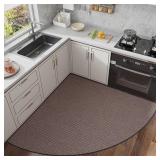 Non-Slip Corner Kitchen Rug - Super Absorbent Braided Floor Mat for Sink Areas, Washable Circular Sector Mat with Rubber Backing, Imitation Linen Kitchen Carpet (Taupe, Radius 31