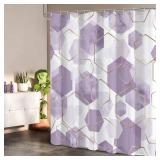Modern Extra Long Shower Curtain for Bathroom, Lavender Purple Geometric Art Decor Waterproof Bath Curtain, Abstract Fabric Shower Curtain Sets for Home Decor, 72x84 Inch - Retail: $32