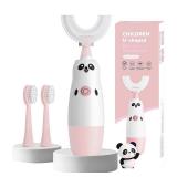Kids U-Shaped Electric Toothbrush with 2 Brush Heads, Toddlers Sonic with 360 Degree Cleaning, Soft Bristles, Battery Included, IPX7 Waterproof, Cute cartoon for Girls and Boys, Ages 2-7 (Pink) - Reta
