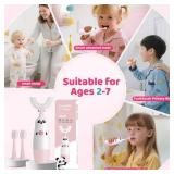 Kids U-Shaped Electric Toothbrush with 2 Brush Heads, Toddlers Sonic with 360 Degree Cleaning, Soft Bristles, Battery Included, IPX7 Waterproof, Cute cartoon for Girls and Boys, Ages 2-7 (Pink) - Reta