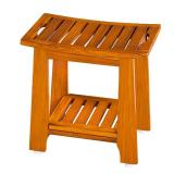 14 Compact Teak Shower Stool with Shelf & Handle - Waterproof, Non-Slip Bath Bench for Small Bathrooms/Outdoor Use, 300 lbs Capacity (Patented) - Retail: $60"
