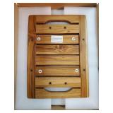 14 Compact Teak Shower Stool with Shelf & Handle - Waterproof, Non-Slip Bath Bench for Small Bathrooms/Outdoor Use, 300 lbs Capacity (Patented) - Retail: $60"