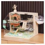 11 in 1 Wooden Hamster Cage with All Accessories, 15.8 Inch 3-Layer Dwarf Hamster Cage Acrylic, Small Animal Cages, Pastoral Style Mouse Cage for Pet Mice, Hedgehog, with Stairs, Fences and Swing - Re