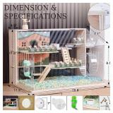 11 in 1 Wooden Hamster Cage with All Accessories, 15.8 Inch 3-Layer Dwarf Hamster Cage Acrylic, Small Animal Cages, Pastoral Style Mouse Cage for Pet Mice, Hedgehog, with Stairs, Fences and Swing - Re