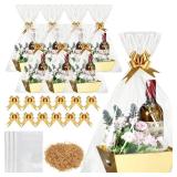 20 Set Empty Gift Baskets Bulk for Gifts Wrapping Kraft Basket to Fill with Cellophane Wrap Bows Bags Raffia for Valentines Wedding Easter Birthday Party(Gold Basket, Gold Bow) - Retail: $40