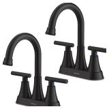 Bathroom Faucets for Sink 3 Hole, Hurran 4 inch Matte Black Bathroom Sink Faucet with Pop-up Drain and 2 Supply Hoses, Stainless Steel Lead-Free Center Set Faucet for Vanity RV, 2 Pack - Retail: $54