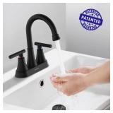 Bathroom Faucets for Sink 3 Hole, Hurran 4 inch Matte Black Bathroom Sink Faucet with Pop-up Drain and 2 Supply Hoses, Stainless Steel Lead-Free Center Set Faucet for Vanity RV, 2 Pack - Retail: $54