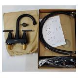 Bathroom Faucets for Sink 3 Hole, Hurran 4 inch Matte Black Bathroom Sink Faucet with Pop-up Drain and 2 Supply Hoses, Stainless Steel Lead-Free Center Set Faucet for Vanity RV, 2 Pack - Retail: $54